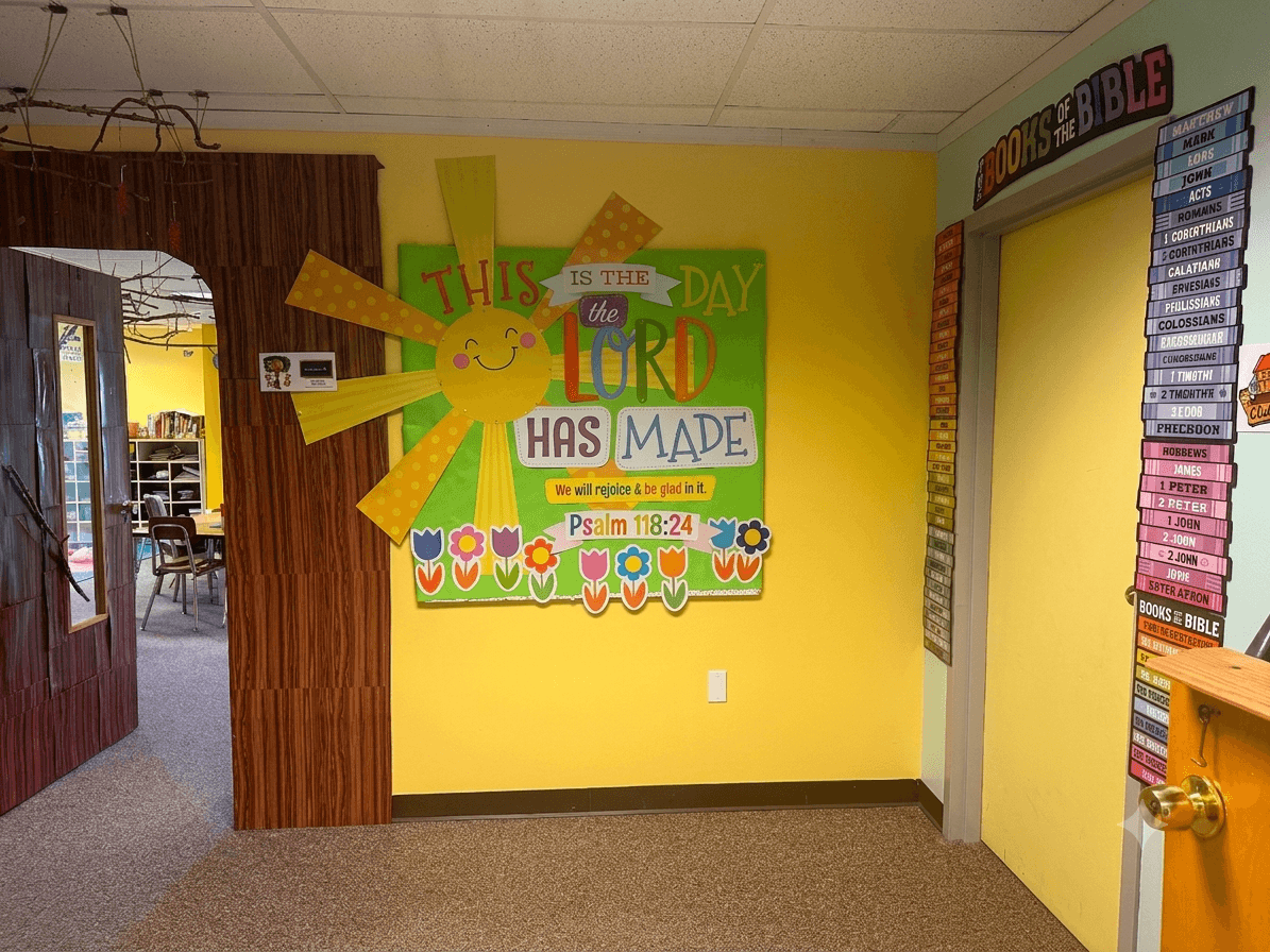 Psalm 118:24 bulletin board and Books of the Bible display